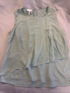 Escada Light Sage Asymmetric Layered Chiffon Camisole